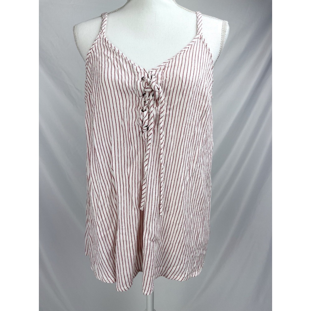 Torrid Size 2 Women Red White Striped Tank Sleeveless Top Tie Front